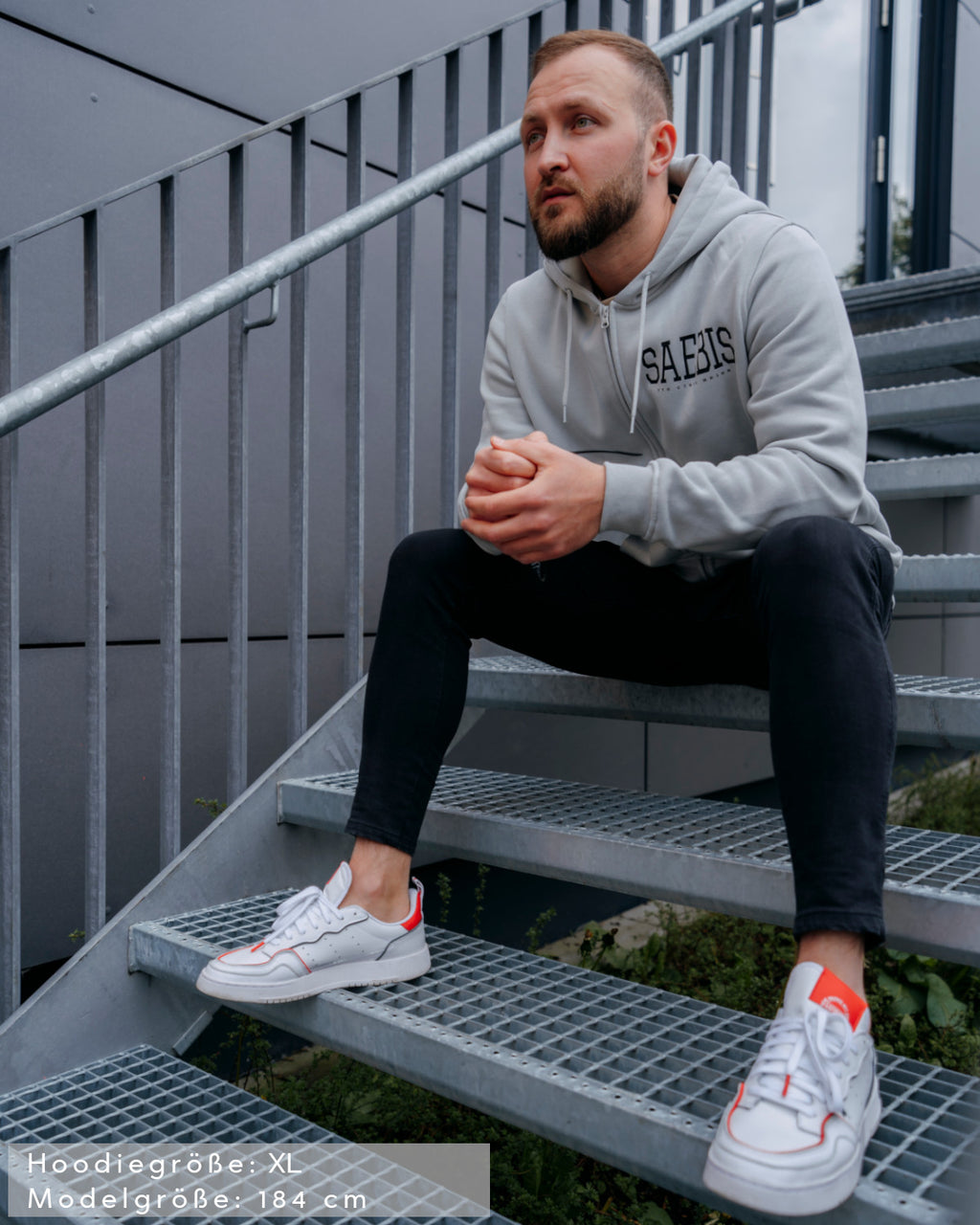 Lifestyle Herren Zip Hoodie mit Reißverschluss asphaltgrau by SAEBIS®