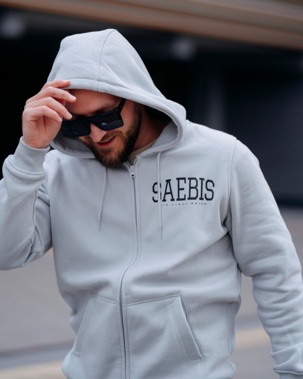Lifestyle Herren Zip Hoodie mit Reißverschluss asphaltgrau by SAEBIS®