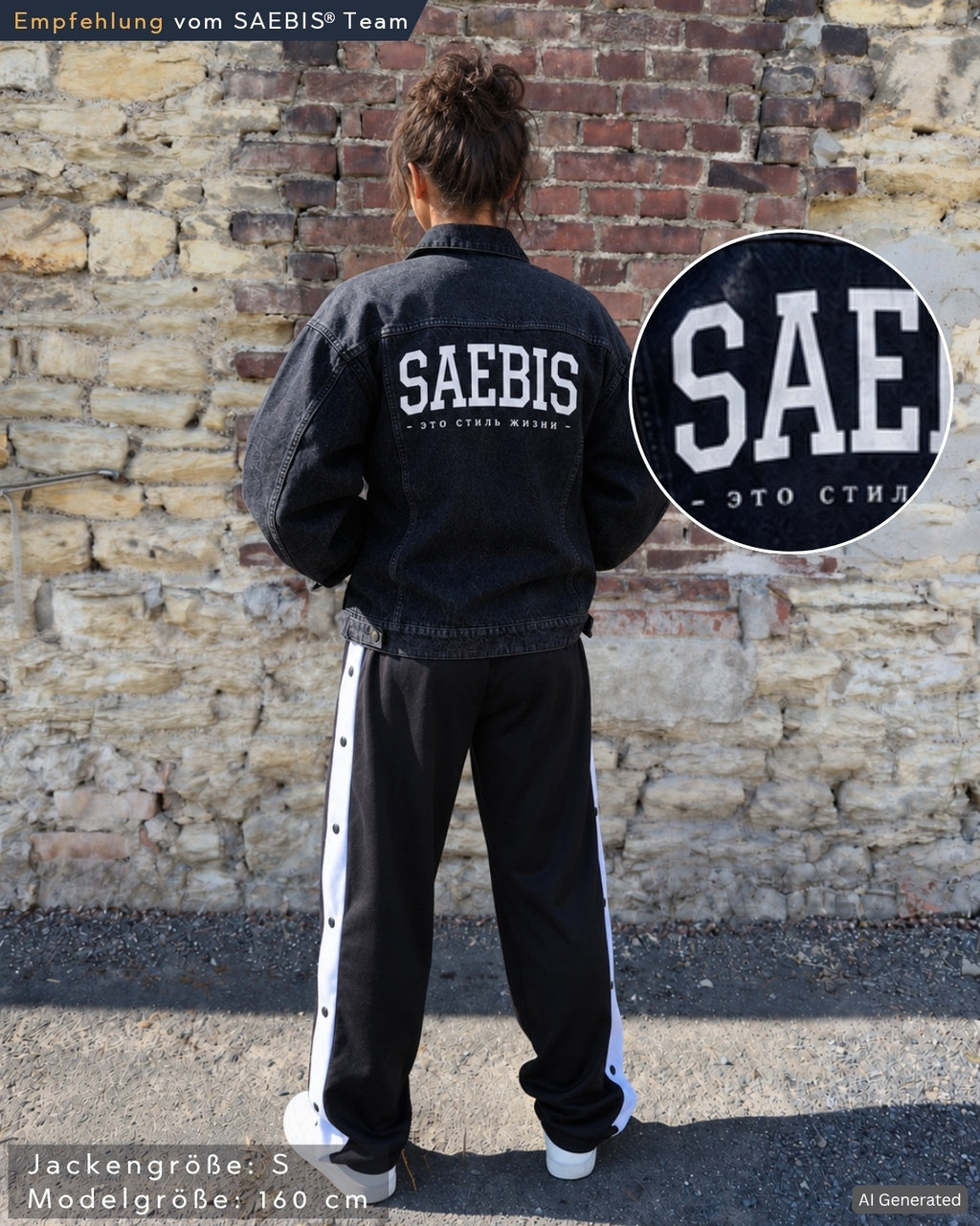 SAEBIS® Damen Oversized Jeansjacke schwarz washed
