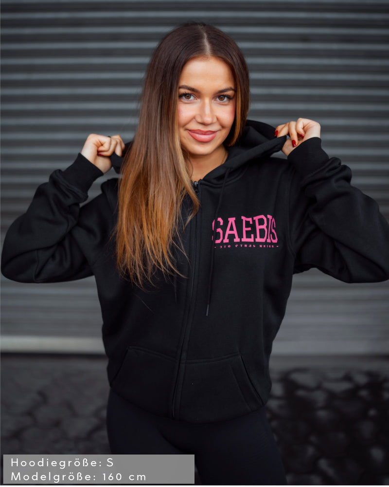 Lifestyle Pink Edition Damen Oversized Zip Hoodie mit Reißverschluss schwarz by SAEBIS®