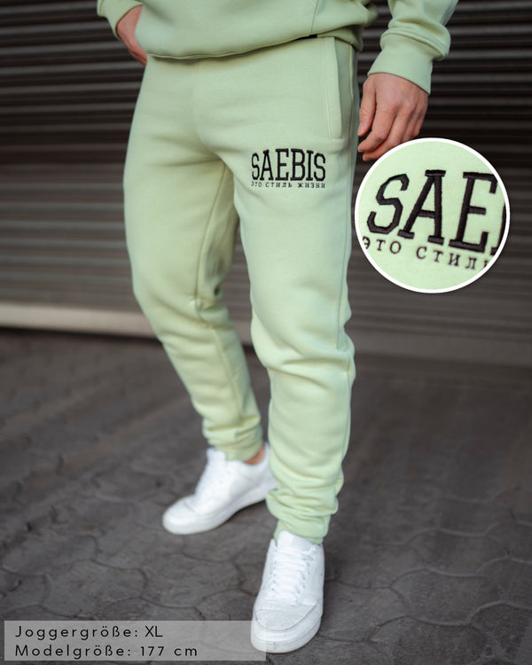 Lifestyle Herren Jogginghose mintgrün mit Stickerei by SAEBIS®