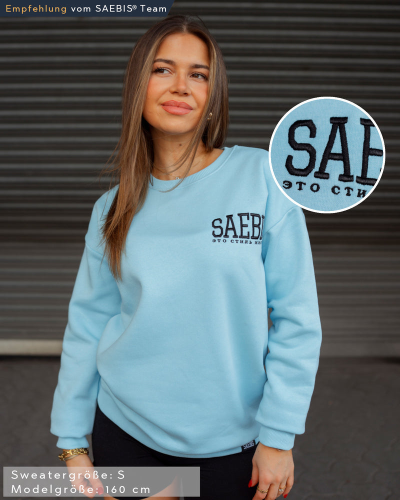 Lifestyle Damen Oversized Sweater babyblau mit Stickerei by SAEBIS®