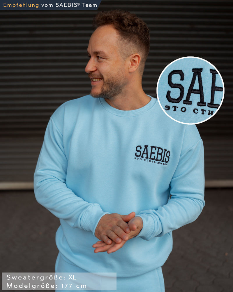 Lifestyle Herren Sweater babyblau mit Stickerei by SAEBIS®