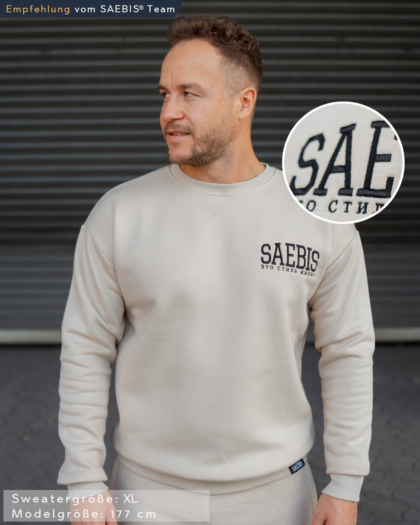 Lifestyle Herren Sweater beige mit Stickerei by SAEBIS®