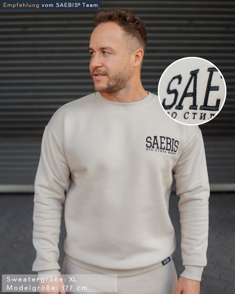 Lifestyle Herren Sweater beige mit Stickerei by SAEBIS®