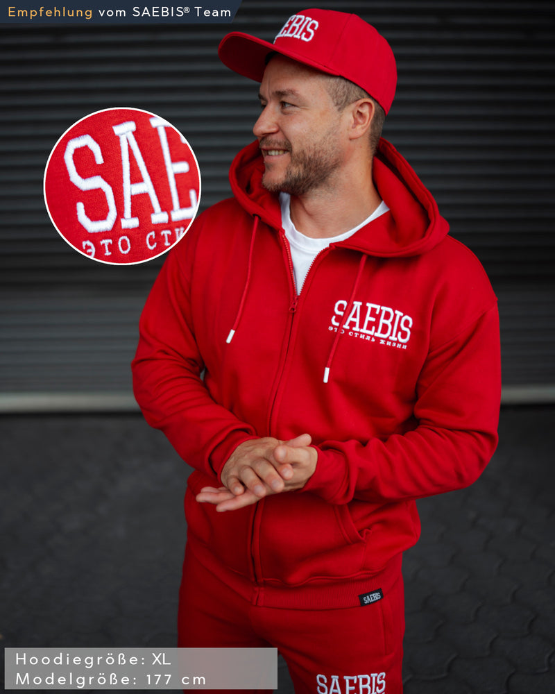 Lifestyle Herren Zip Hoodie rot mit Stickerei by SAEBIS®