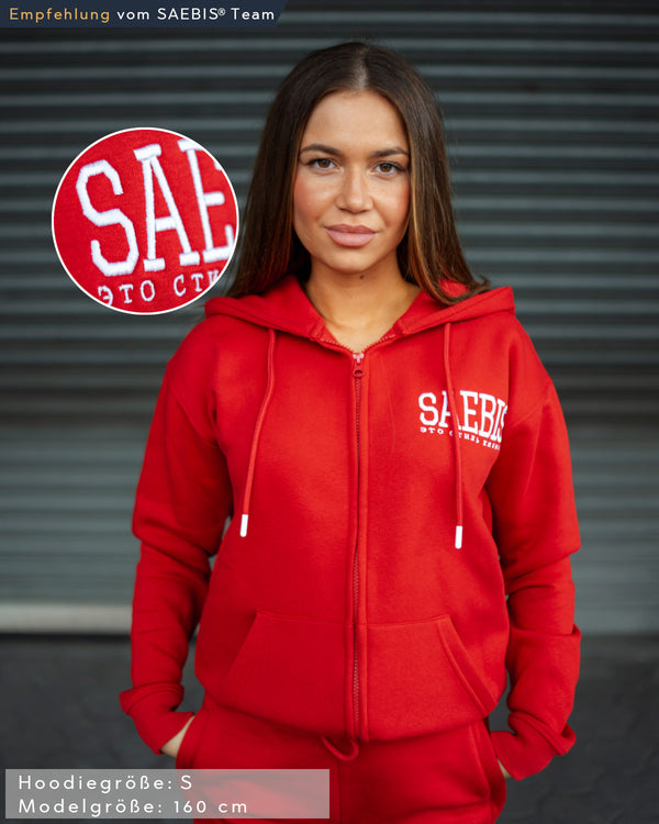 Lifestyle Damen Oversized Zip Hoodie rot mit Stickerei by SAEBIS®