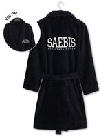 Lifestyle Bademantel schwarz mit Stickerei für Herren & Damen by SAEBIS® + 5er SET GRATIS SOCKEN