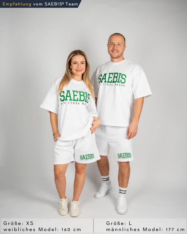 SAEBIS® Lifestyle Outfit-Set Oversized T-Shirt & Shorts weiß mit Stickerei