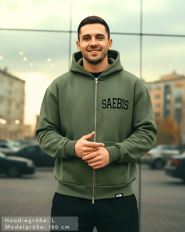 Lifestyle Herren Extra-Oversized Zip Hoodie mit Reißverschluss olivfarben by SAEBIS®