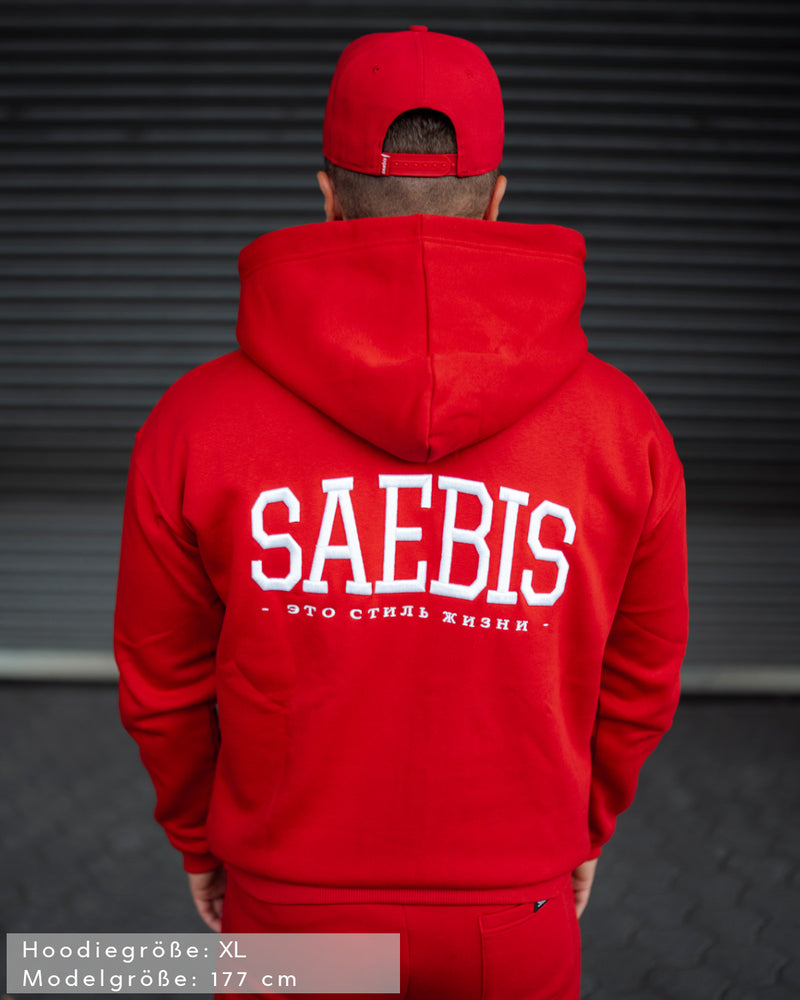 Lifestyle Herren Zip Hoodie rot mit Stickerei by SAEBIS®