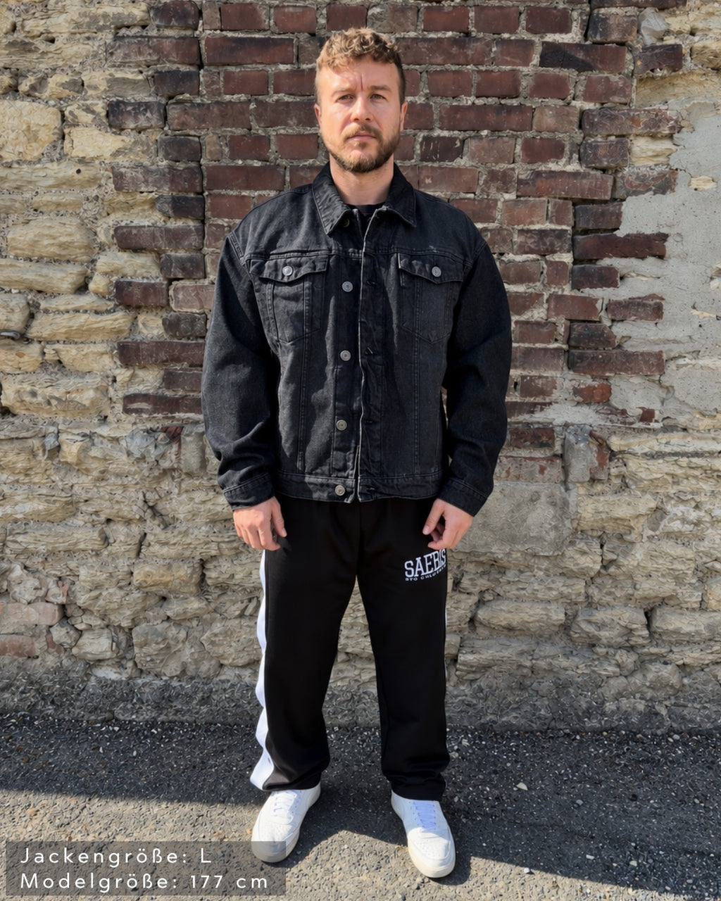 SAEBIS® Herren Oversized Jeansjacke schwarz washed