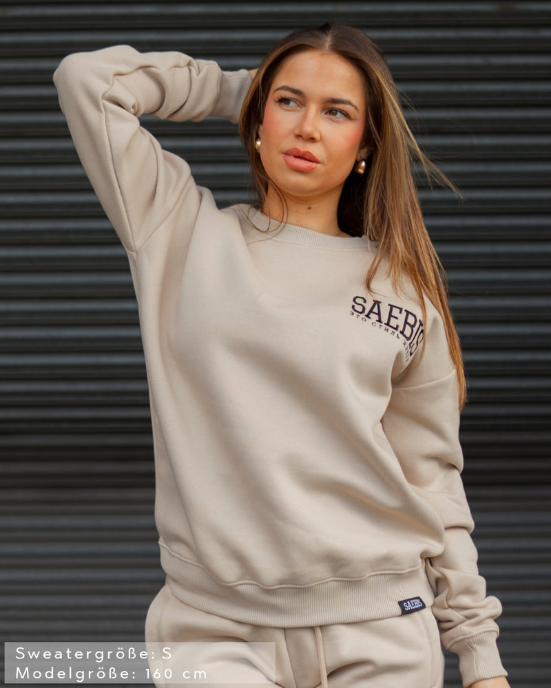 Lifestyle Damen Oversized Sweater beige mit Stickerei by SAEBIS®