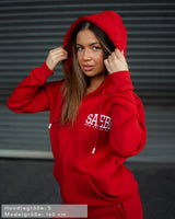 Lifestyle Damen Oversized Zip Hoodie rot mit Stickerei by SAEBIS®