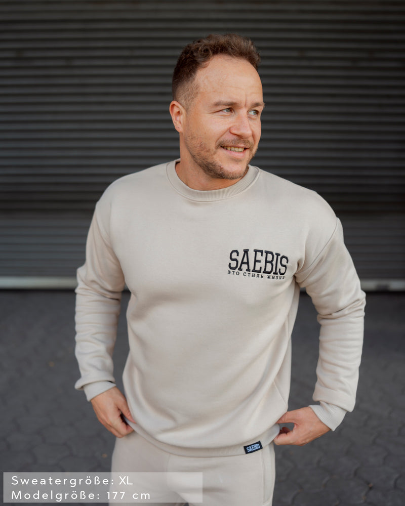 Lifestyle Herren Sweater beige mit Stickerei by SAEBIS®