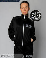 SAEBIS® SPORTS Damen Oversized Trainingsjacke schwarz mit Stickerei