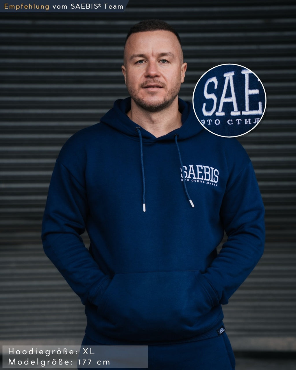 Lifestyle Herren Hoodie navyblau mit Stickerei by SAEBIS®