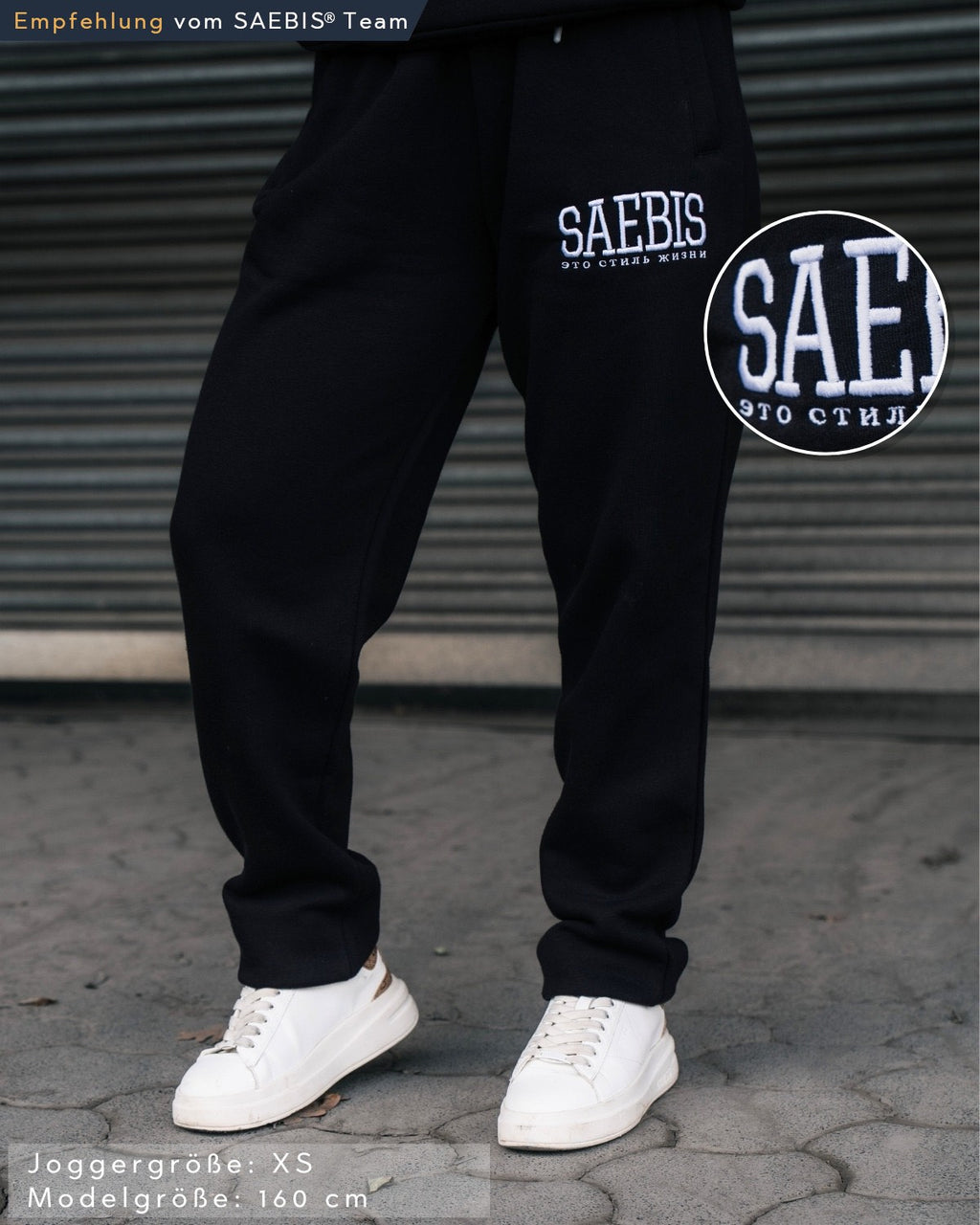 Lifestyle Damen Jogginghose schwarz mit Stickerei & geradem Bein by SAEBIS®