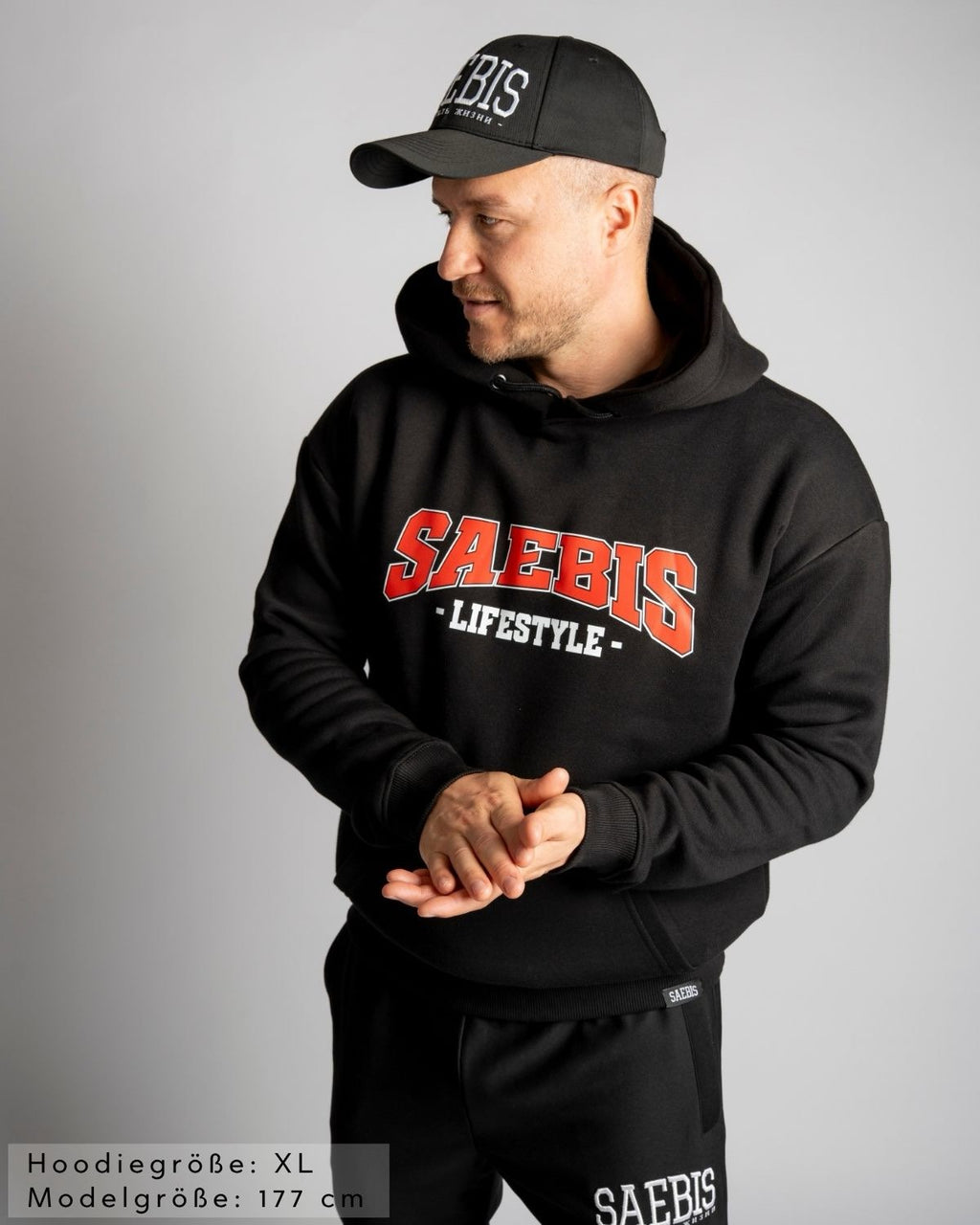 SAEBIS® 90's Lifestyle Herren Hoodie schwarz