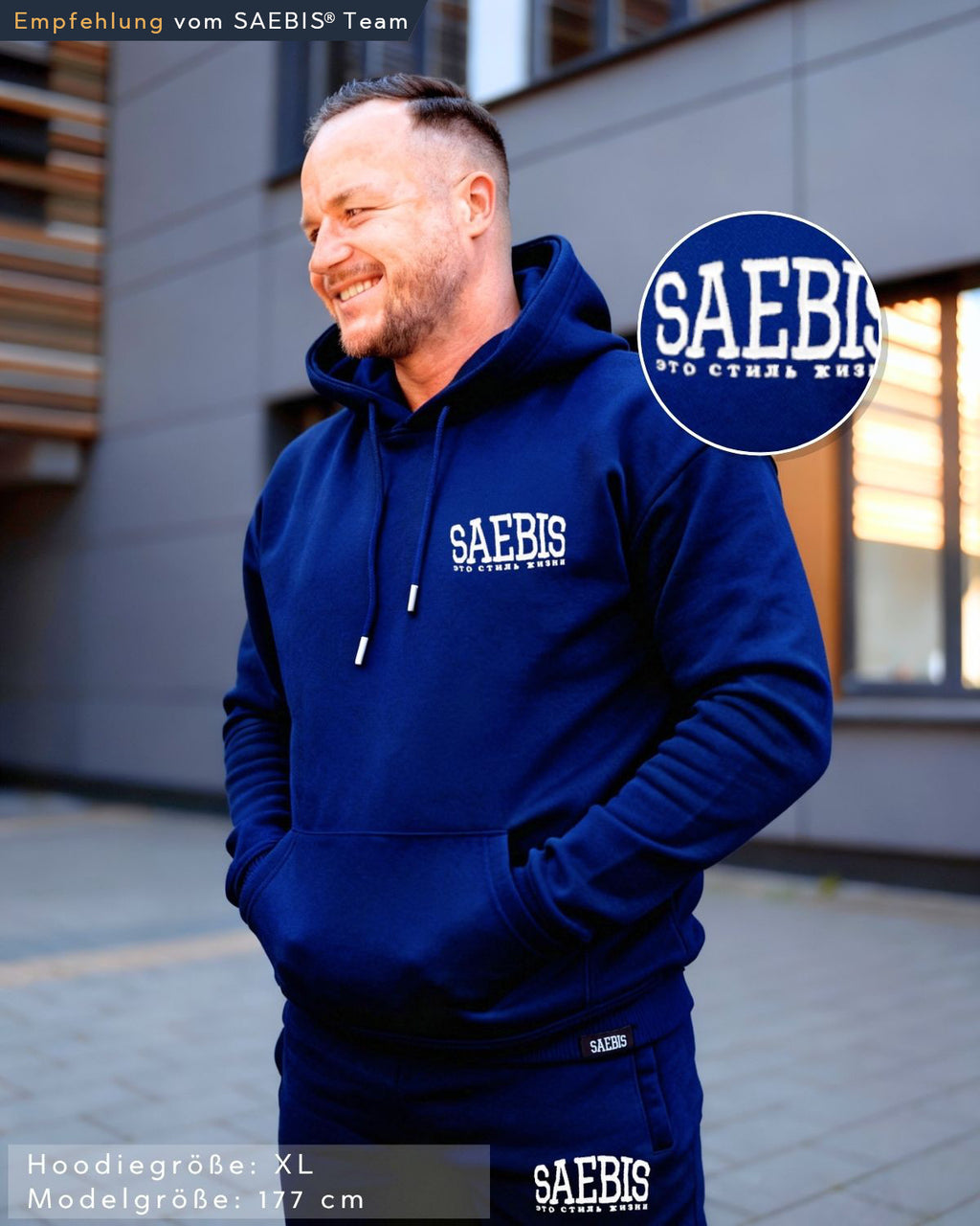 Lifestyle Herren Hoodie navyblau mit Stickerei by SAEBIS®