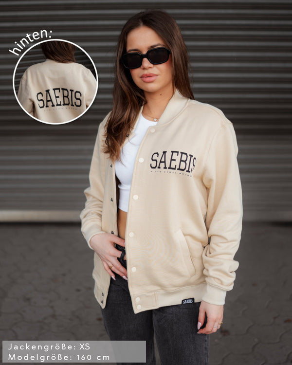 Lifestyle Damen Oversized College Jacke cremefarben by SAEBIS®