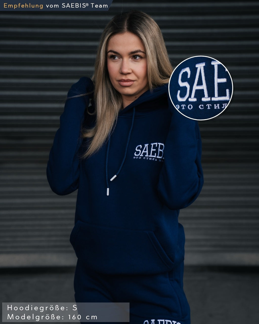 Lifestyle Damen Oversized Hoodie navyblau mit Stickerei by SAEBIS®