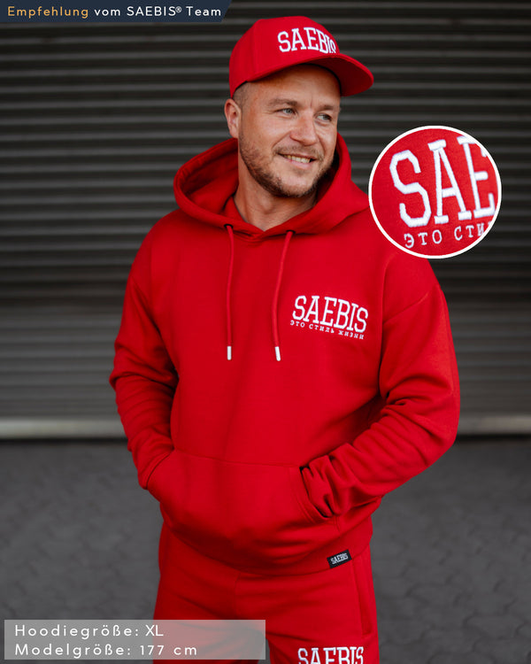 Lifestyle Herren Hoodie rot mit Stickerei by SAEBIS®