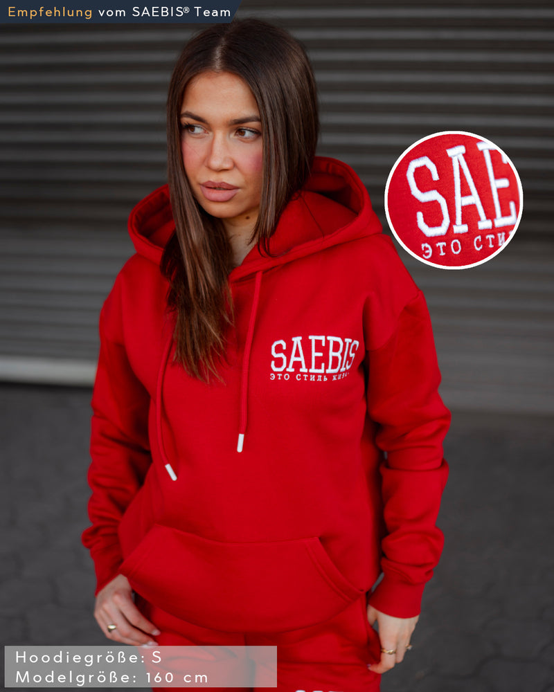 Lifestyle Damen Oversized Hoodie rot mit Stickerei by SAEBIS®