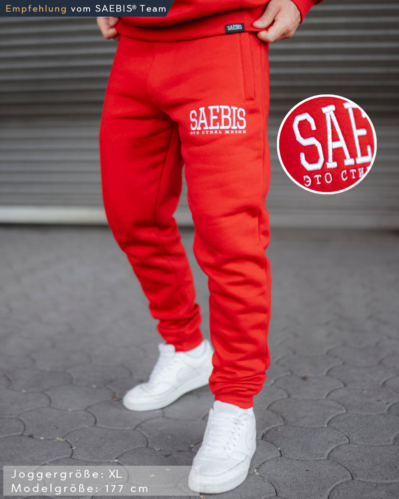 Lifestyle Herren Jogginghose rot mit Stickerei by SAEBIS®