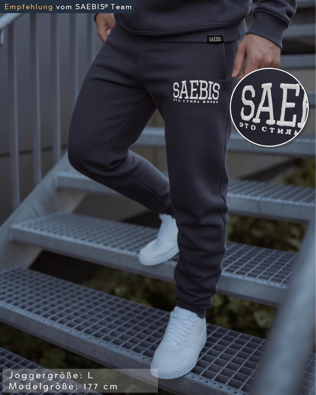 Lifestyle Herren Jogginghose anthrazit mit Stickerei by SAEBIS®