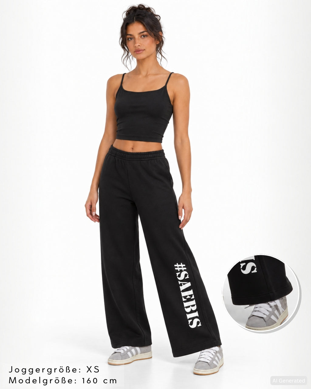 SAEBIS® Damen Jogginghose schwarz mit breitem Bein