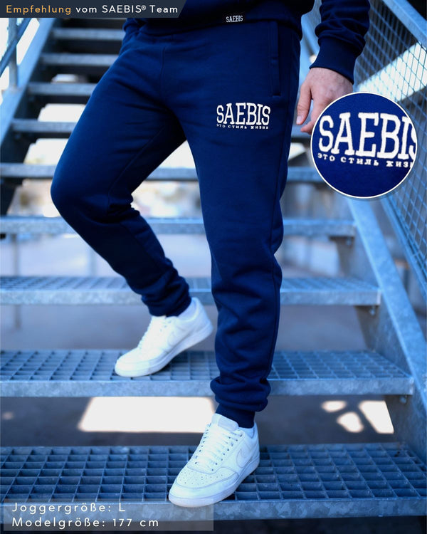Lifestyle Herren Jogginghose navyblau mit Stickerei by SAEBIS®
