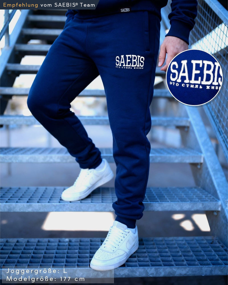 Lifestyle Herren Jogginghose navyblau mit Stickerei by SAEBIS®