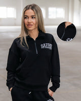 Lifestyle Damen Oversized Oberteil schwarz mit Stickerei & Reißverschluss am Kragen by SAEBIS®