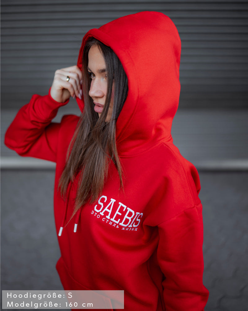 Lifestyle Damen Oversized Hoodie rot mit Stickerei by SAEBIS®