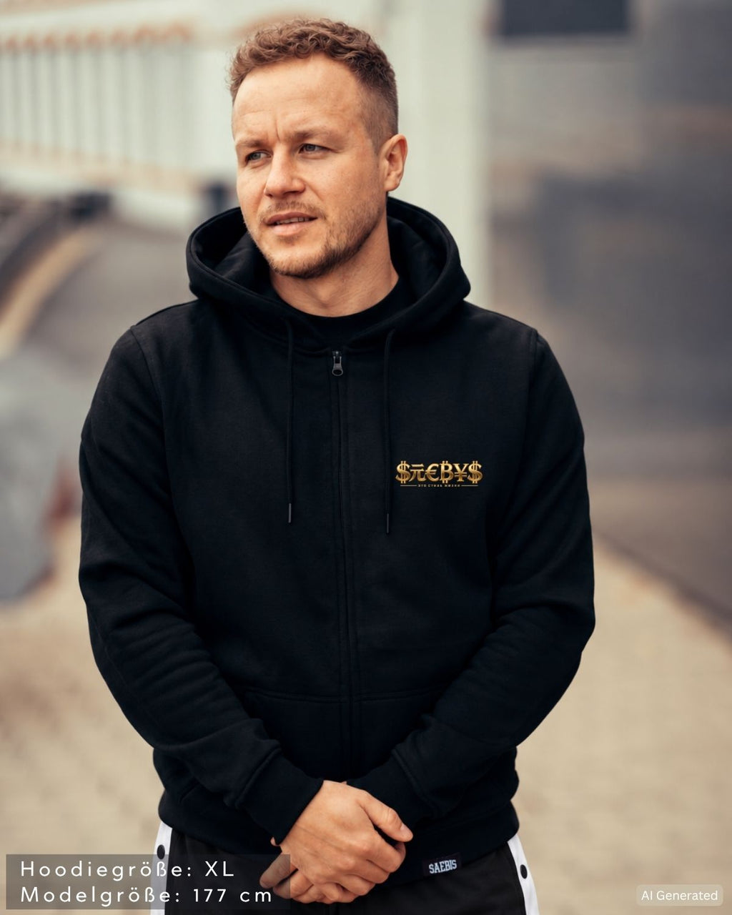 SAEBIS® Money Herren Zip Hoodie mit Reißverschluss schwarz