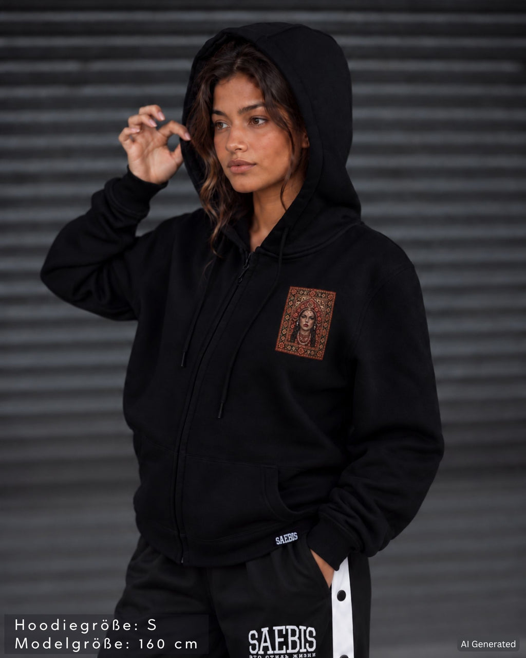 SLAVIC Damen Oversized Zip Hoodie mit Reißverschluss schwarz by SAEBIS®
