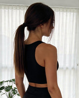 Lifestyle Damen Crop Top schwarz mit elastischen Band by SAEBIS®