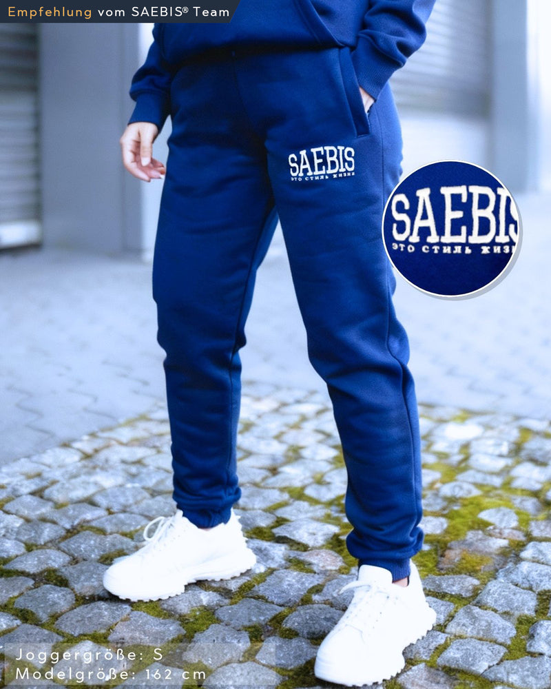 Lifestyle Damen Jogginghose navyblau mit Stickerei by SAEBIS®