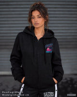 SAEBIS® 80er Damen Oversized Zip Hoodie mit Reißverschluss schwarz