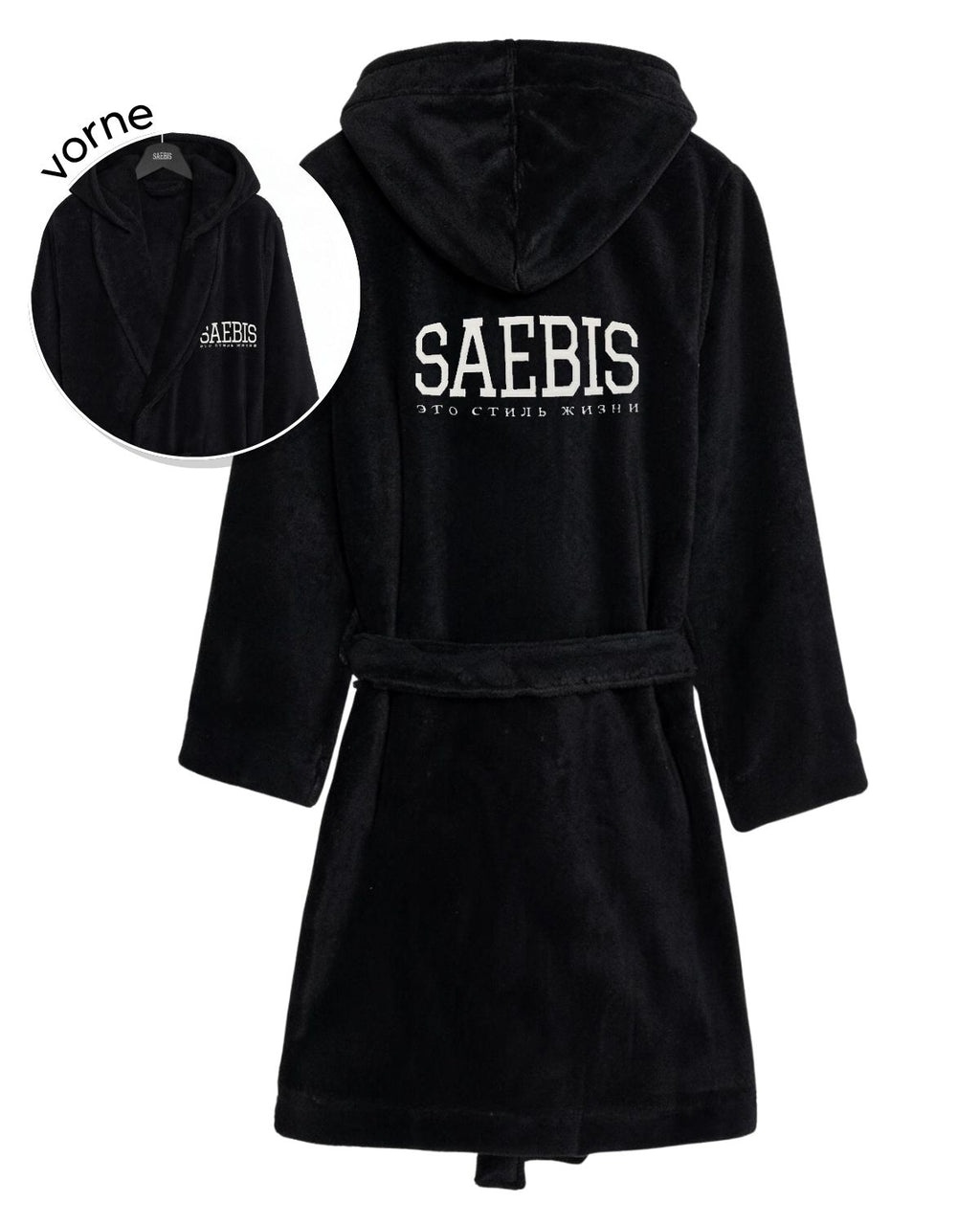 Lifestyle Bademantel schwarz mit Stickerei für Herren & Damen by SAEBIS®