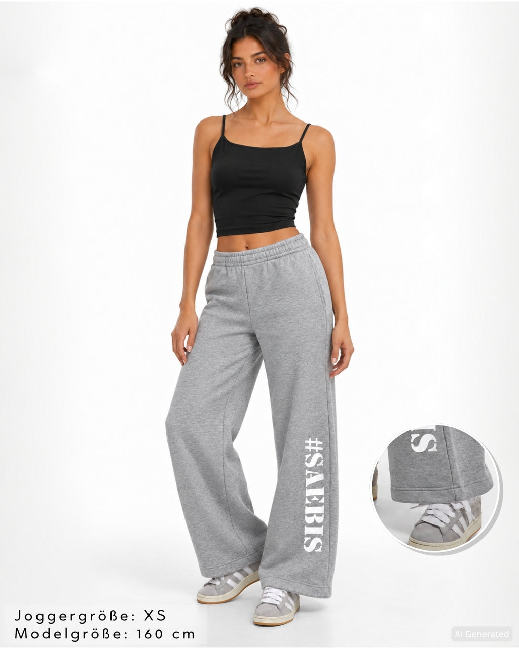 SAEBIS® Damen Jogginghose schwarz mit breitem Bein