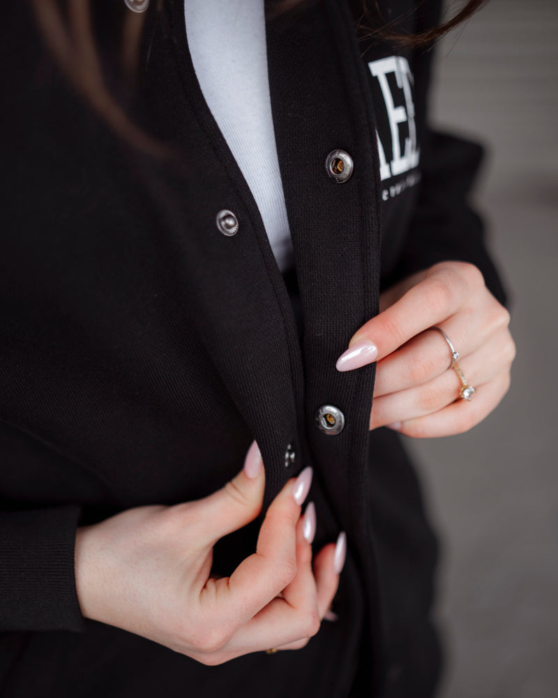 Lifestyle Damen Oversized College Jacke schwarz by SAEBIS®