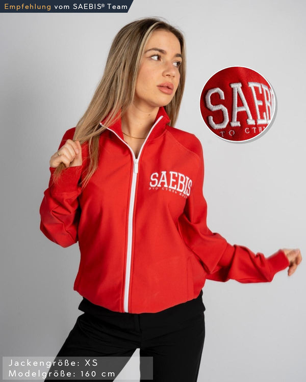 SAEBIS® SPORTS Damen Oversized Trainingsjacke rot mit Stickerei