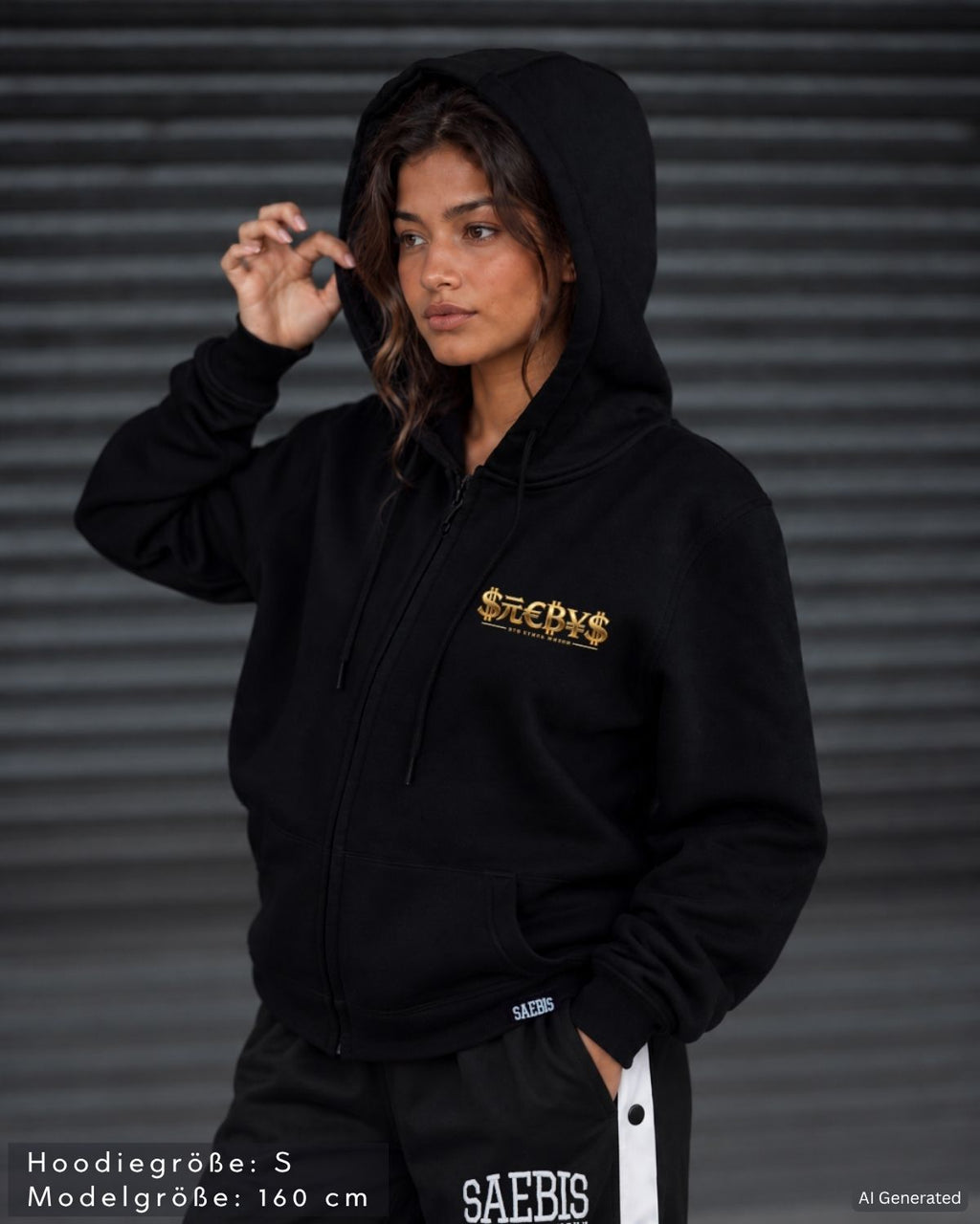 SAEBIS® Money Damen Oversized Zip Hoodie mit Reißverschluss schwarz