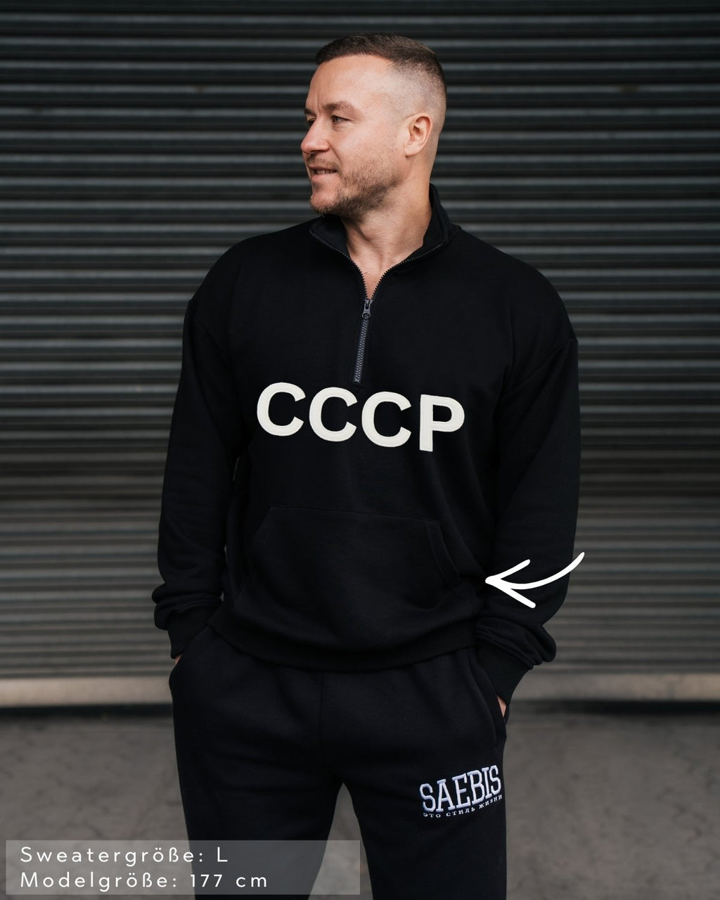 CCCP Herren Oberteil schwarz mit Stickerei & Reißverschluss am Kragen by SAEBIS®