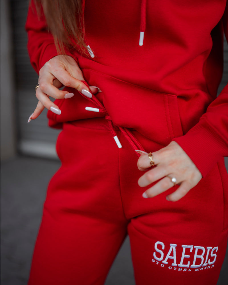 Lifestyle Damen Jogginghose rot mit Stickerei by SAEBIS®