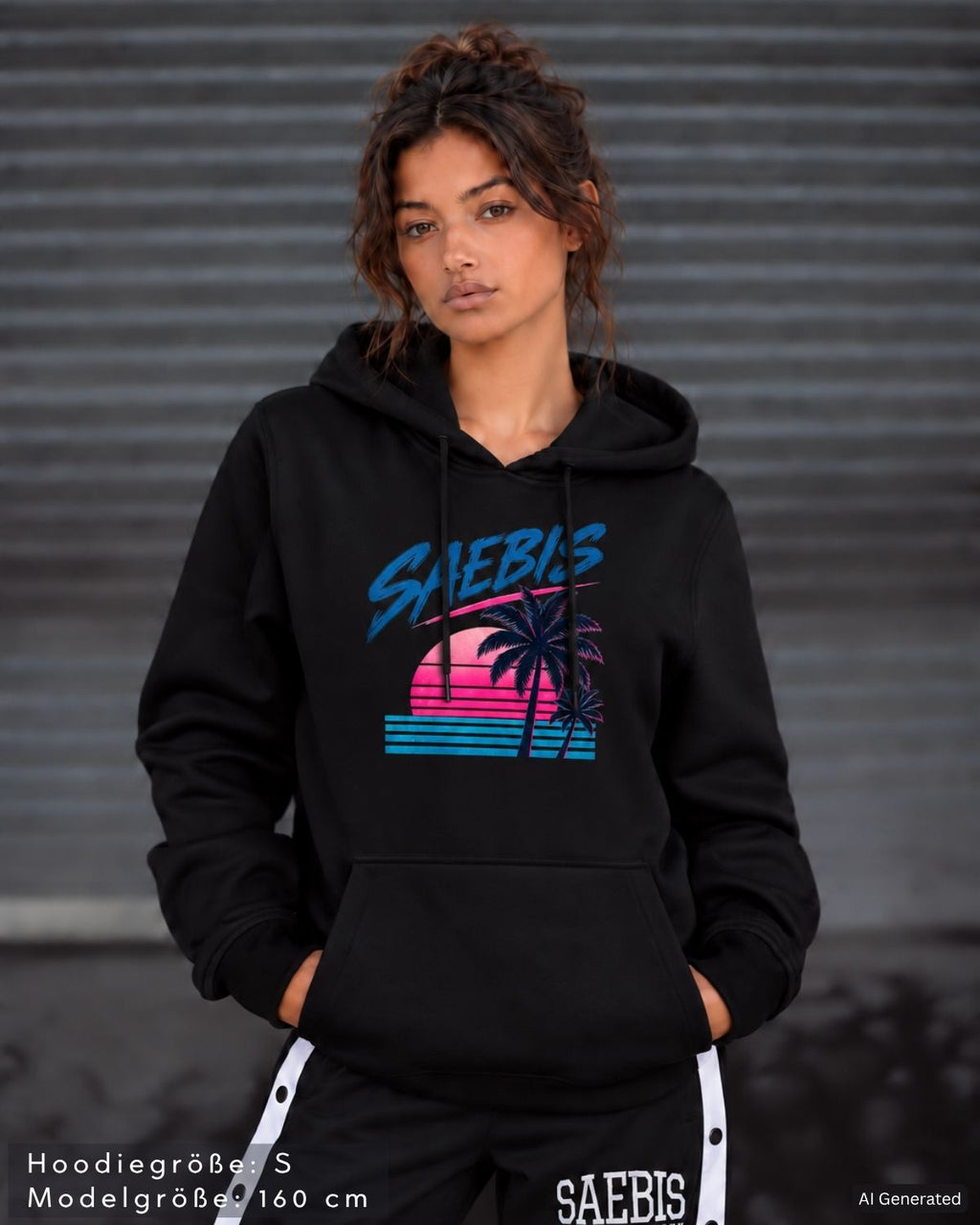 SAEBIS® 80er Damen Oversized Hoodie schwarz