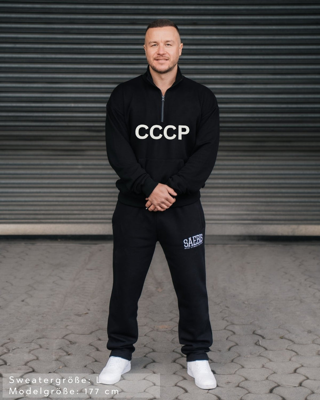 CCCP Herren Oberteil schwarz mit Stickerei & Reißverschluss am Kragen by SAEBIS®