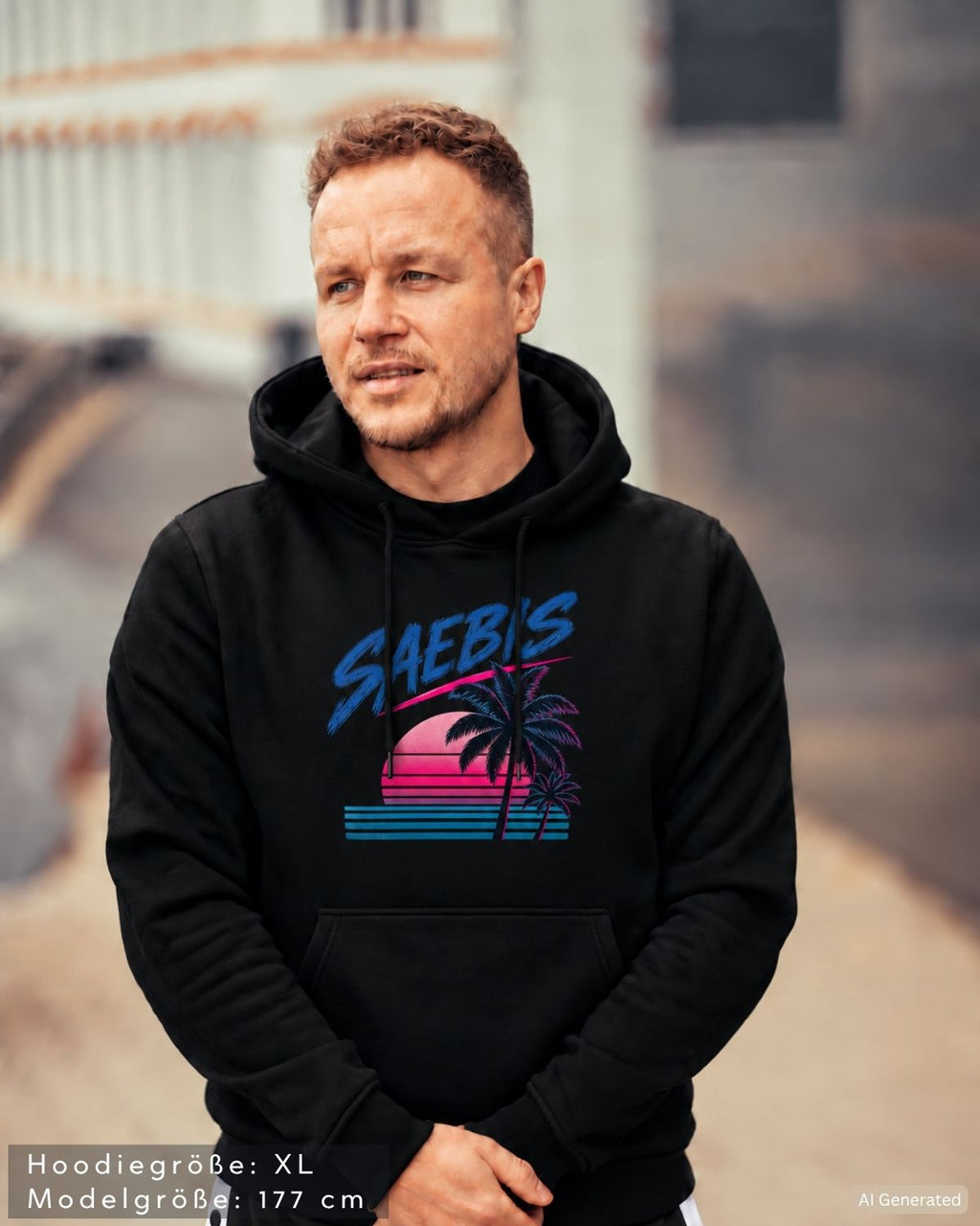 SAEBIS® 80er Herren Hoodie schwarz